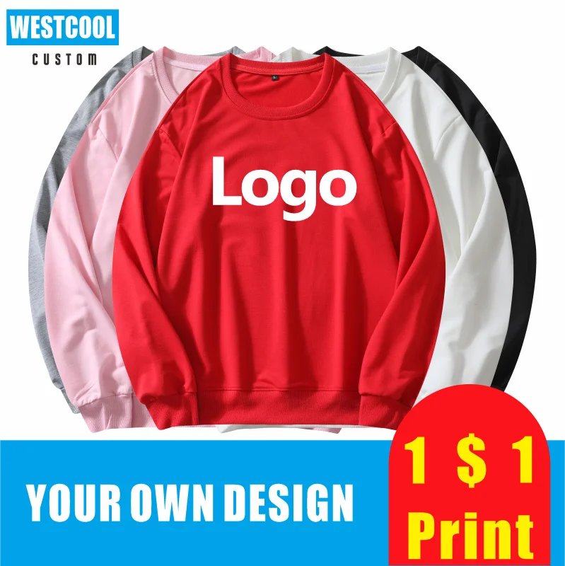 2021 New Cheap Round Neck Sweater Custom Logo Embroidery Trademark Hoodie Printing Personal Design Photo WESTCOOL
