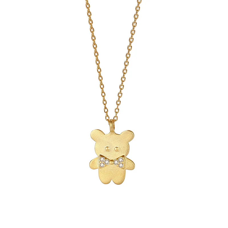 

Новинка, Женское Ожерелье из искусственного серебра с бантом и медведем, золотой 14 карат, подарок для студентов на день рождения, бутик ювел...