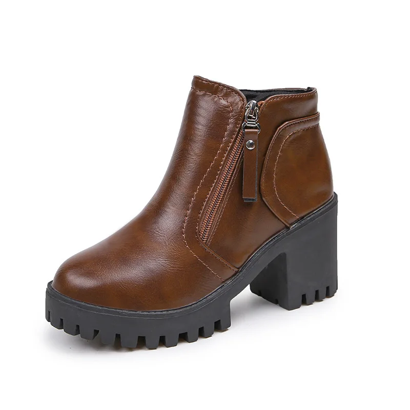 

Fashion Boots Women New Autumn Winter Double Zippers Ladies Shoes High Heels Round Toe Platform Shoes Ankle Boots for Women
