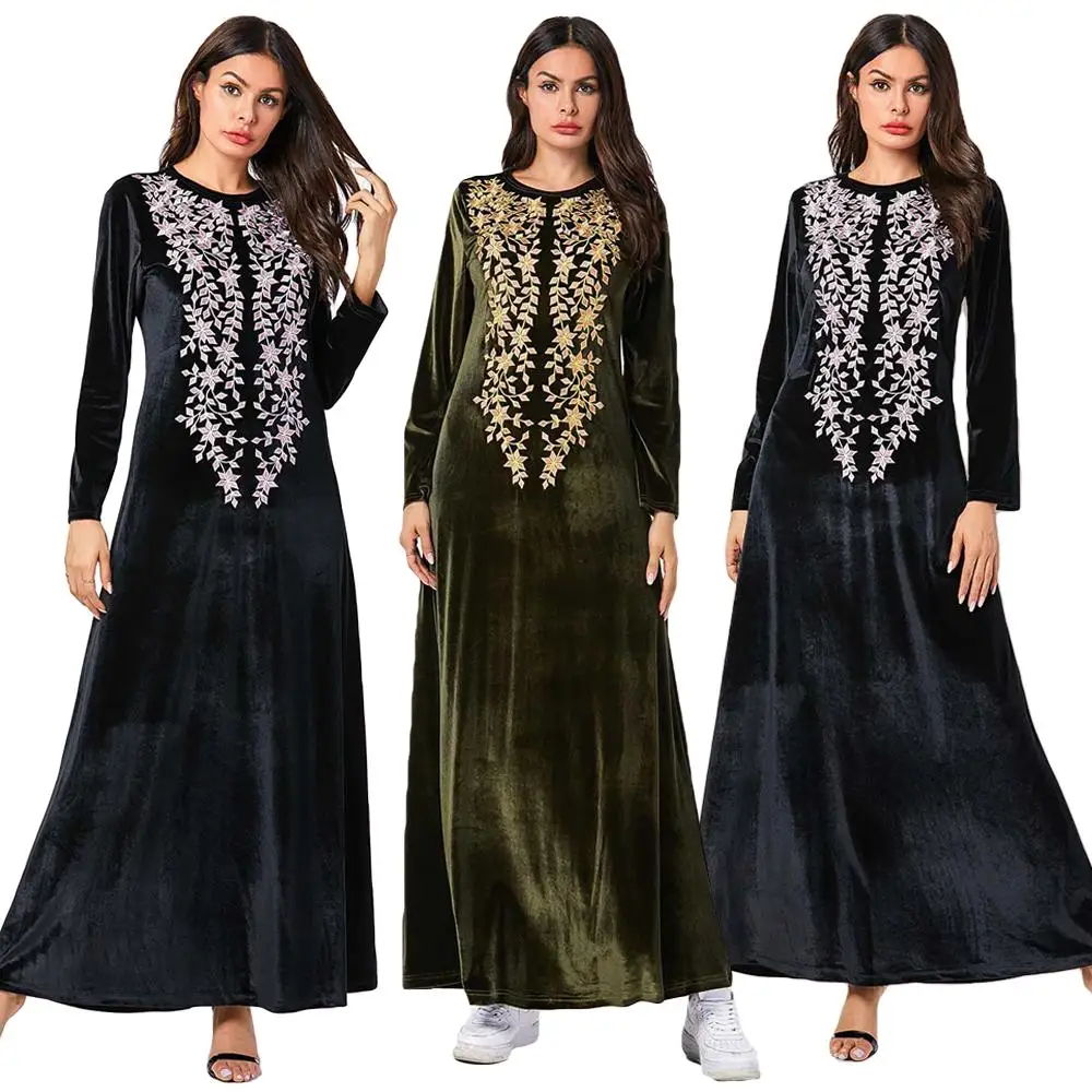 Женское мусульманское платье с вышивкой Abaya повседневное длинное платье-кафтан в