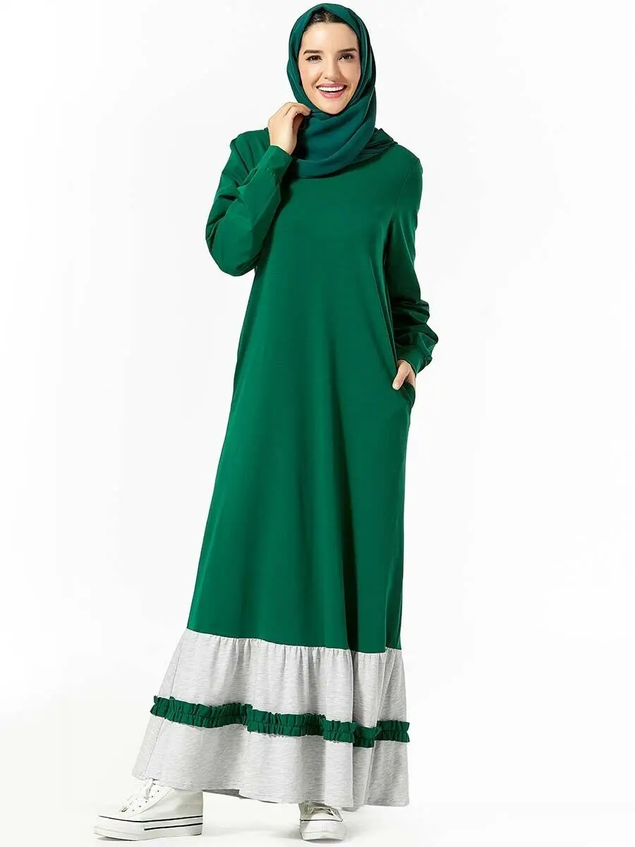 Мусульманская женская абайя мусульманское Спортивное платье с длинным рукавом