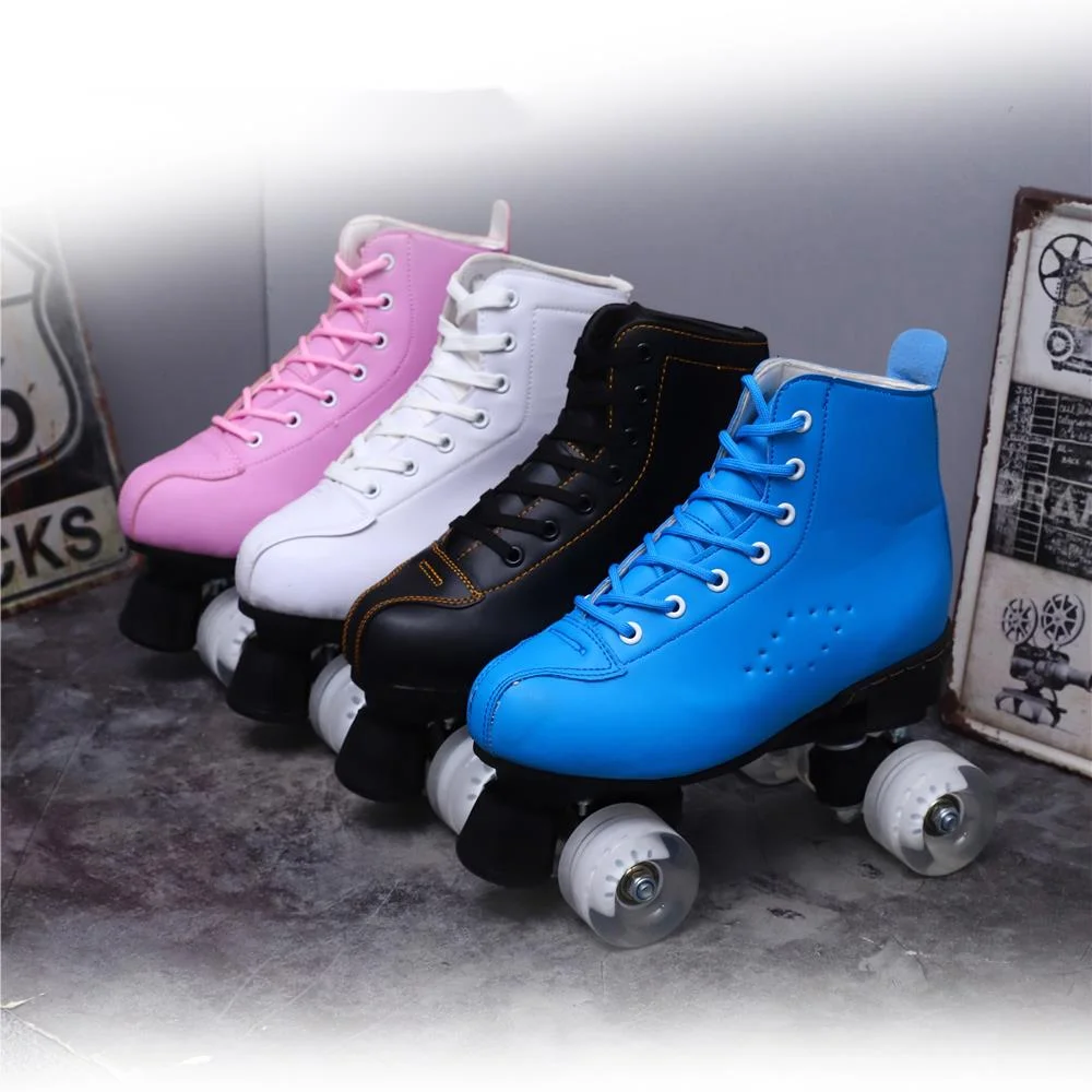 

Artificial Leather Roller Skates Double Line Skates Women Men Adult Two Line Skate Shoes Patines With White PU 4 Wheels Patins