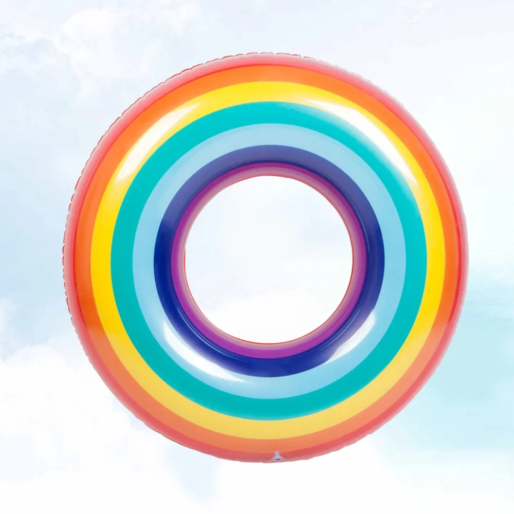 

1PC Thicken Rainbow Pattern Inflatable Swimming Ring Safety Aid Float Seat Ring for Adults (160g)