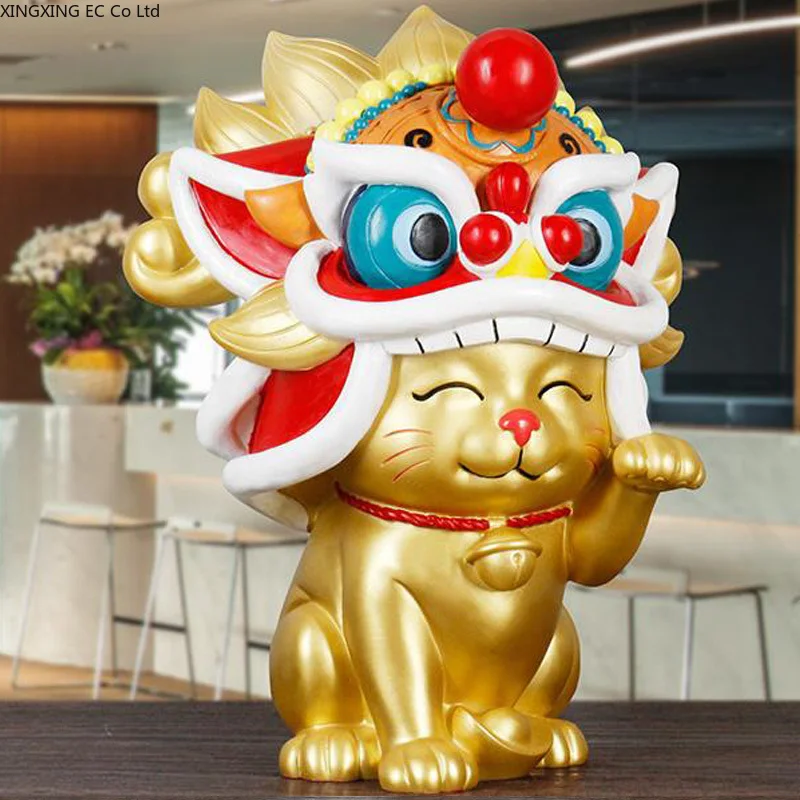 

Креативное украшение в виде льва, кошки на удачу, украшение из смолы в виде животных для гостиной, украшение для дома, ремесло, скульптура, ук...