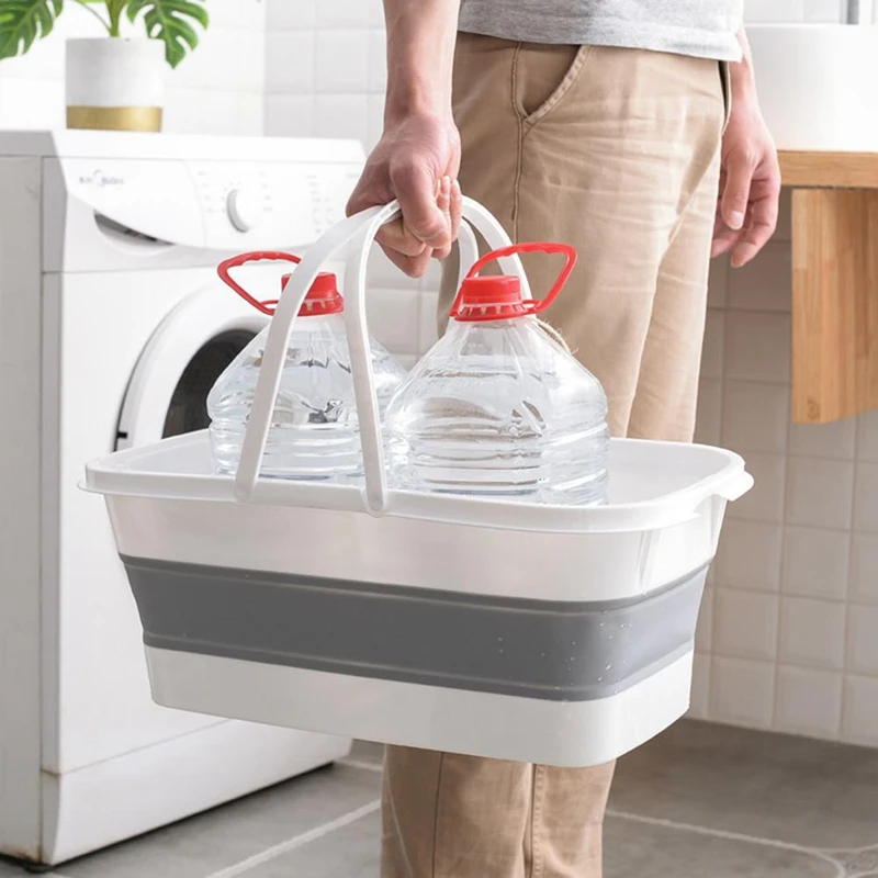 

Foldable Mop Bucket Collapsible Portable Wash Basin Dishpan with Handle for Camping Fishing