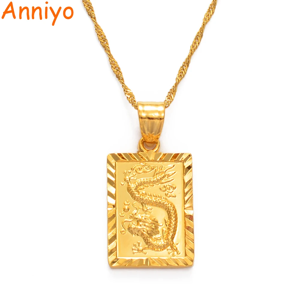 

Anniyo Auspicious Dragon Pendant Neckalces for Women Girls Jewelry Chinese"FU" Blessing Wealth Auspiciousness Longevity #006809B