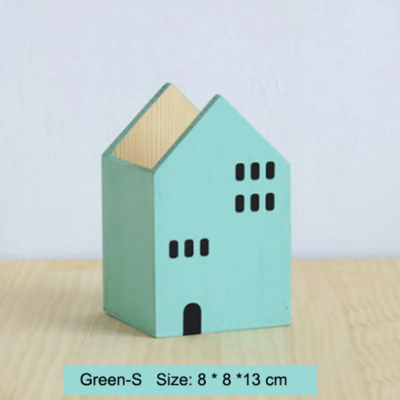 

Wooden Pen Holder Desktop Organizer Child Container Stationery Brush Pot House Shape Desk Storage Box School Office Organization