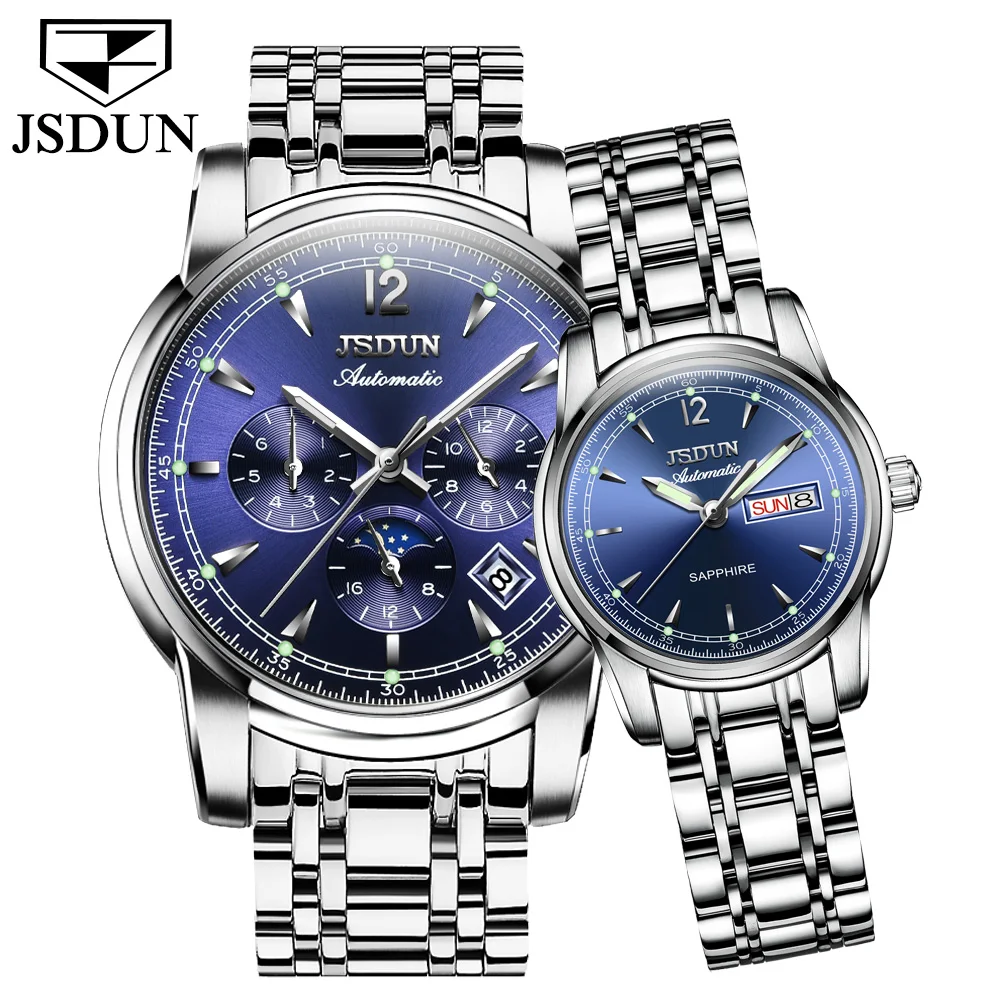 

JSDUN Luxury Couple Men's Watch Fashion Stainless Steel Mechanical Watch Ladies Dress Waterproof Couple Watch Relojes Hombre
