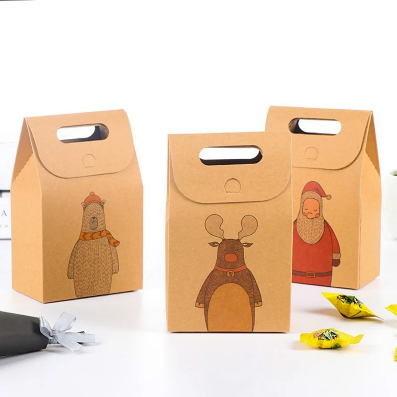 New Creative Christmas Box Craft Paper Concise Brown Kraft Bag Santa Claus Gift Packaging Supplies | Дом и сад