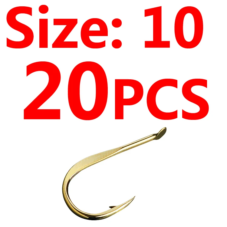 20pcs Size 10 Bimoo 20 шт. золотой цвет сильный Карп Рыболовный крючок колючий японский рыболовный крючок Размер 0,5~ Размер 10 - Цвет: 20pcs Size 10