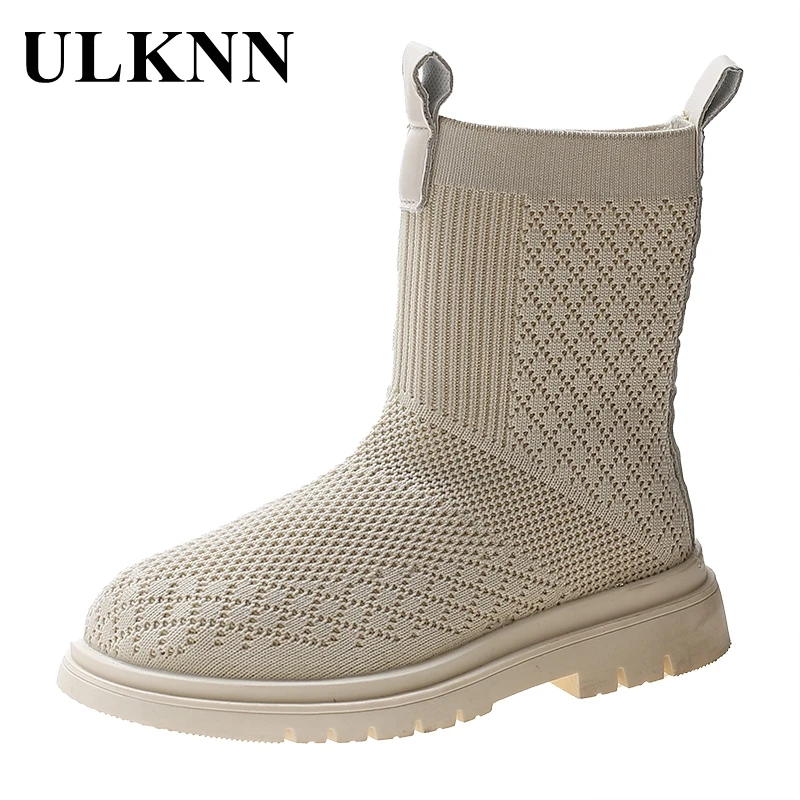 

ULKNN Children's Winter Knitting Boots Baby Girl&boy Shoes For Unisex Babies Kids Fashion Boots Of Newborn First Walk Mid-calf