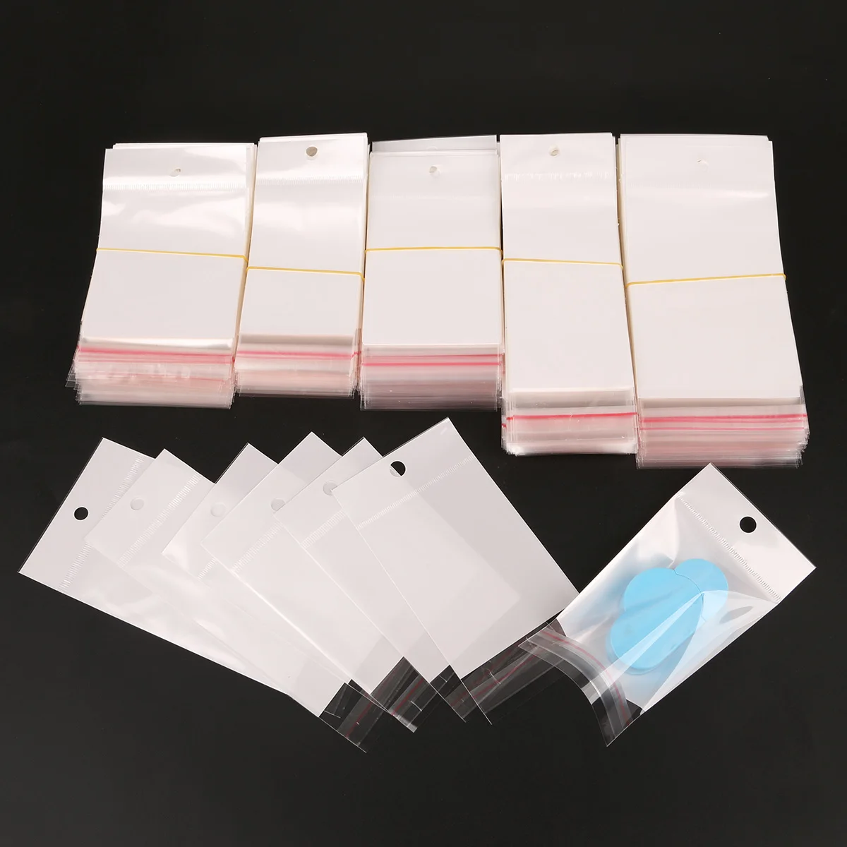 

100 pcs/pack of 5 Sizes Three-layer Hanging Holes, White Transparent OPP DIY Jewelry Packaging Self-adhesive Plastic Bag