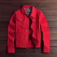 fashion mens denim jackets slim fit spring autumn jeans jacket pink red turn down collar outwear size m 3xl