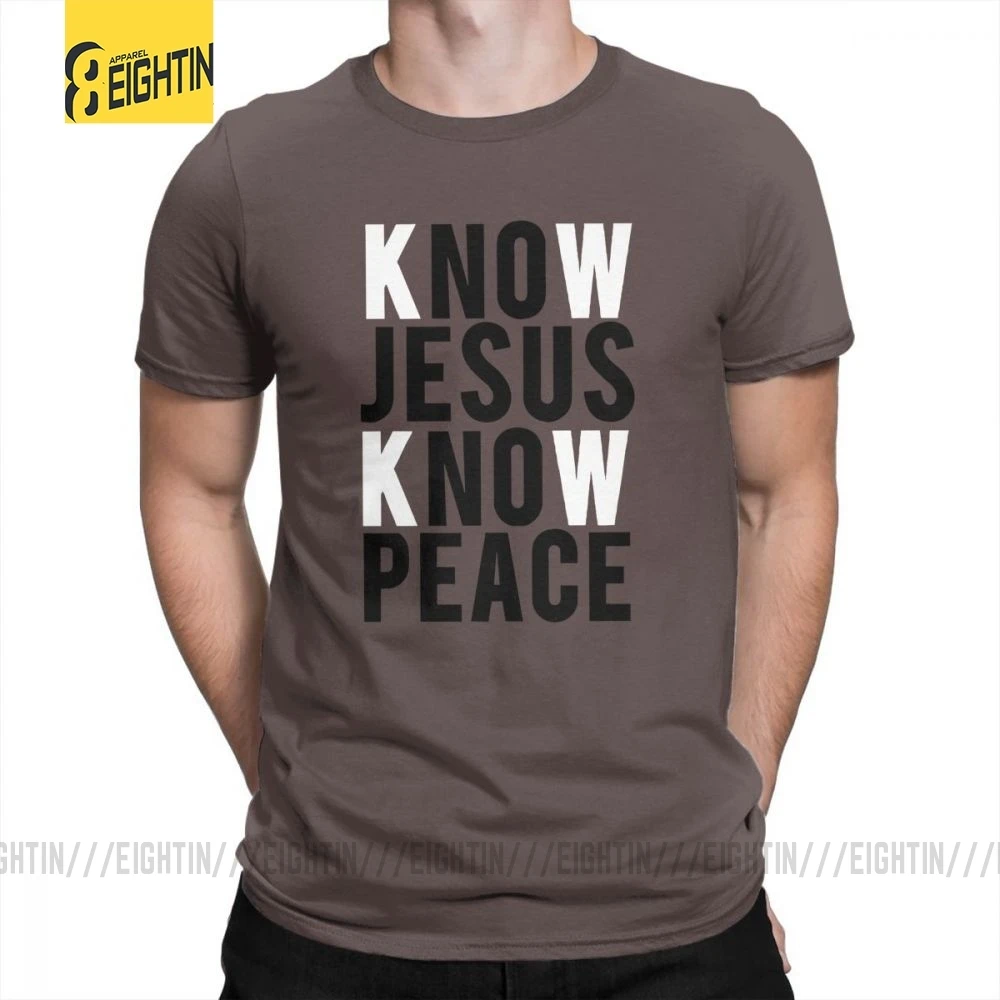 Футболки с надписью «Know Jesus Know Peace Christian», Мужская мягкая футболка с круглым вырезом, хлопок, брендовая футболка с коротким рукавом размера плюс, специальное предложение - Цвет: Коричневый