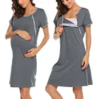 Повседневная Женская одежда для сна для беременных Однотонная ночная рубашка с коротким рукавом для грудного вскармливания платье для беременных пижама