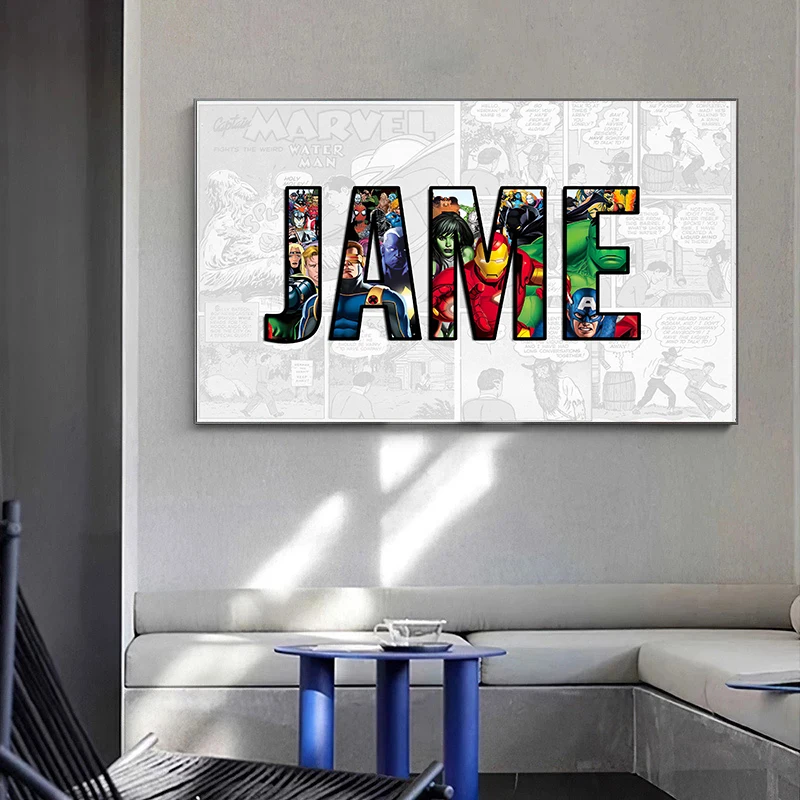 

Custom Your Name on Marvel Canvas Painting Personalised Posters and Prints Wall Art Pictures for Kid Gift Living Room Home Decor