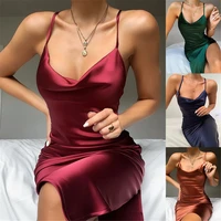 2021 women satin sexy dress solid straight pajamas party dress elegant female summer spaghetti strap dress casual