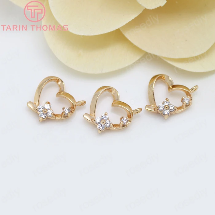 

4PCS 12x14.5MM 24K Champagne Gold Color Plated Brass with Zircon Heart Charms Pendants High Quality Diy Jewelry Accessories