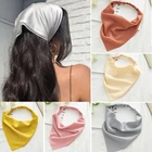 Повязка для волос однотонная женская, широкий бандаж из искусственного шелка, Модный Эластичный ободок, аксессуар для волос