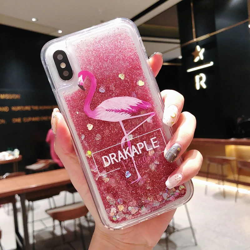 Модный мягкий силиконовый чехол Фламинго с жидким зыбучим песком для iPhone 5 5S 6 7 8