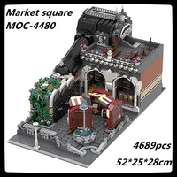 moc 4480 4689pcs moc city street house market square railway plaza expert railroad tower model building blocks diy toy kid gifts