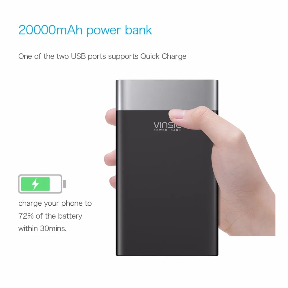 Vinsic 20000 мАч Быстрая зарядка QC3.0 внешний аккумулятор Двойной USB для iPhone X samsung S9 Xiaomi