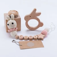 new 1pc baby wooden pacifier chain clip customizable silicone wooden teether bpa free personalized baby wooden teething ring toy