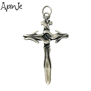 Apinje 925 Sterling Silver Cross Pendant Chain Necklace For Men Punk Jewelry