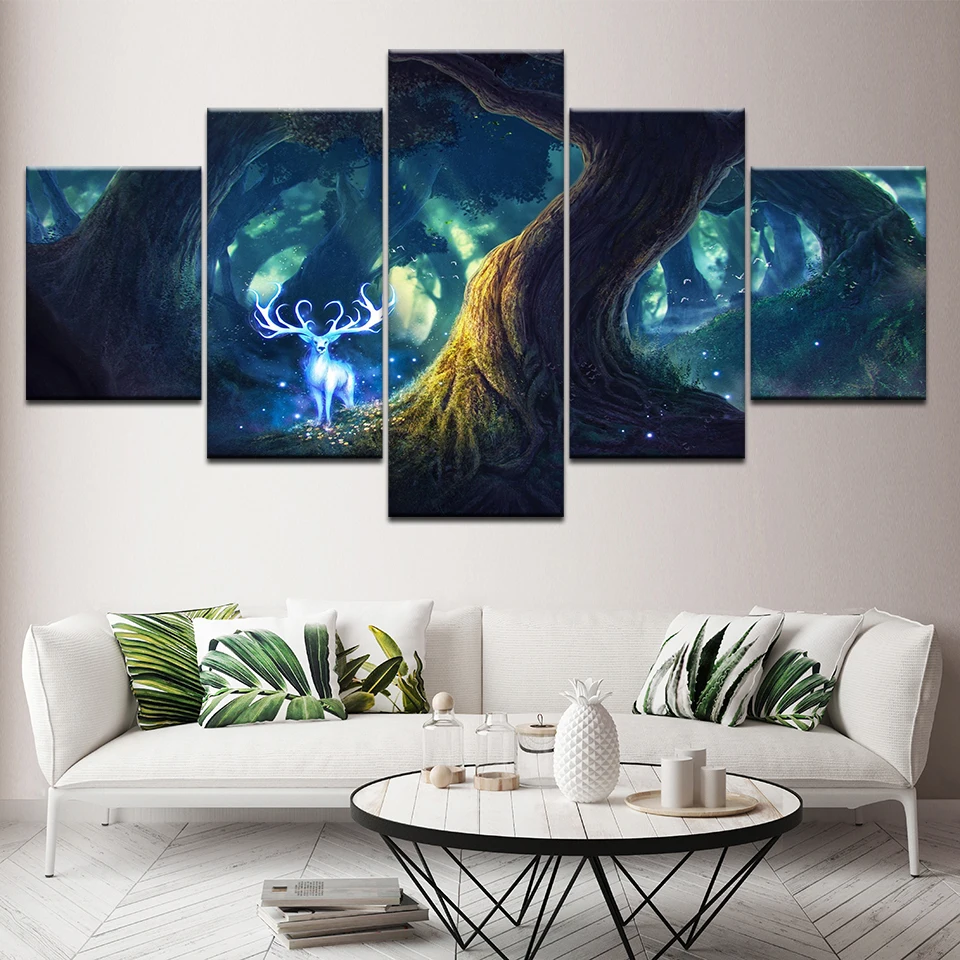Картина на холсте Elf Deer in the Forest 5 шт. Настенная картина модульные обои плакат