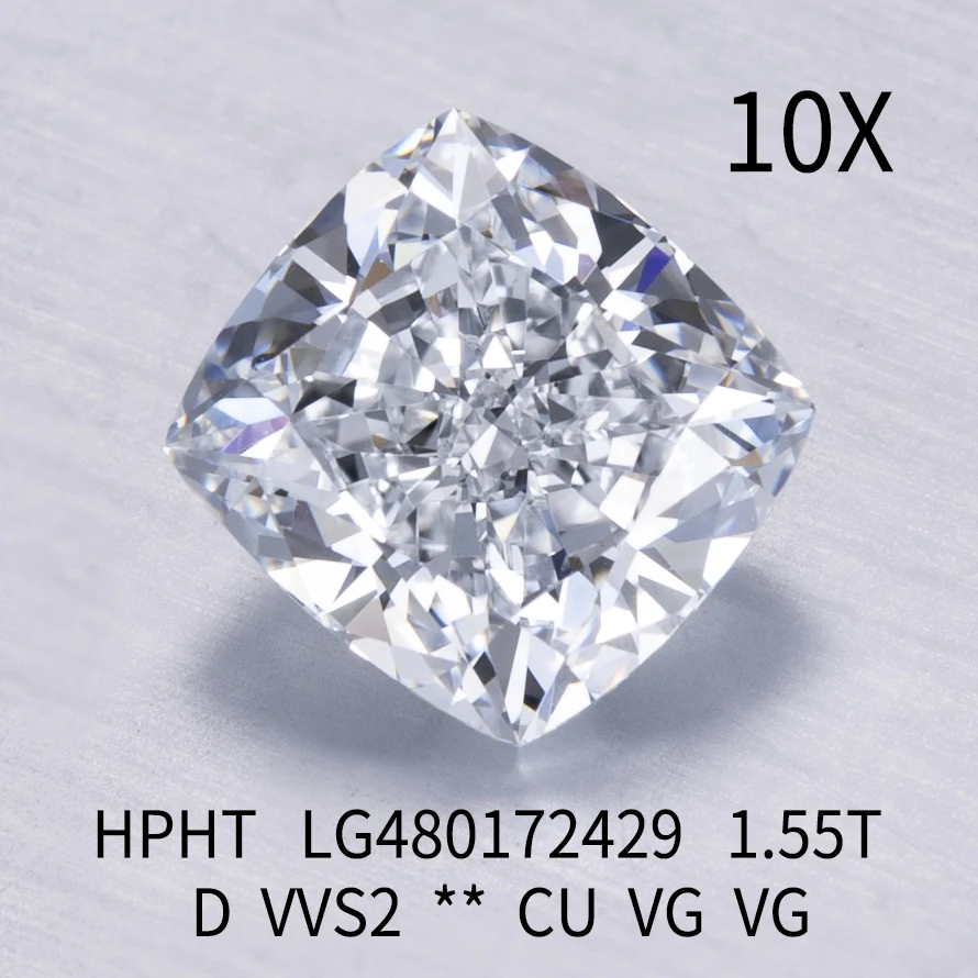 

1.55ct D VVS2 Cushion Lab Grown Diamond IGI Certificate HPHT LG480172429