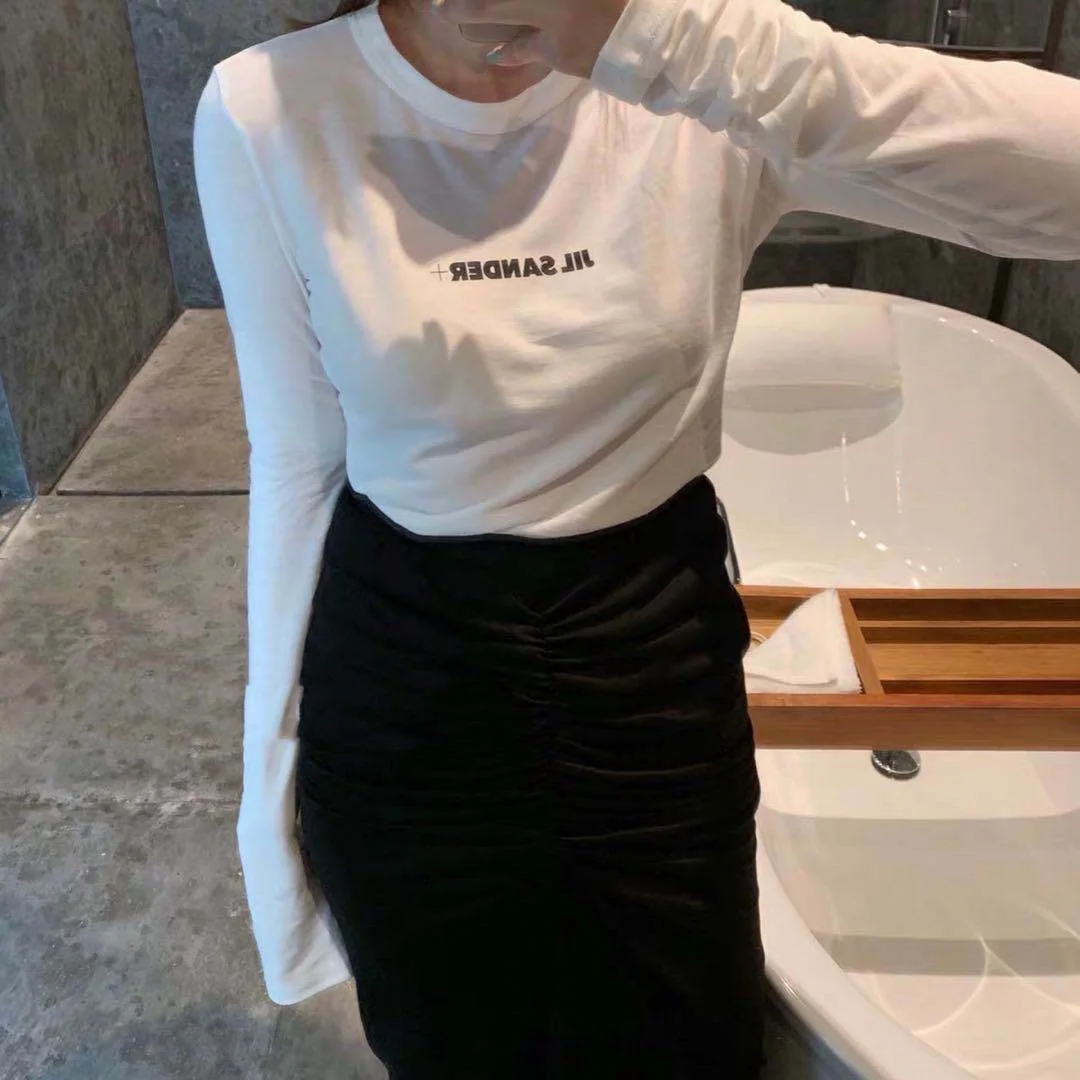 Женская хлопковая Футболка JIL SANDER белая приталенная футболка с длинным рукавом и