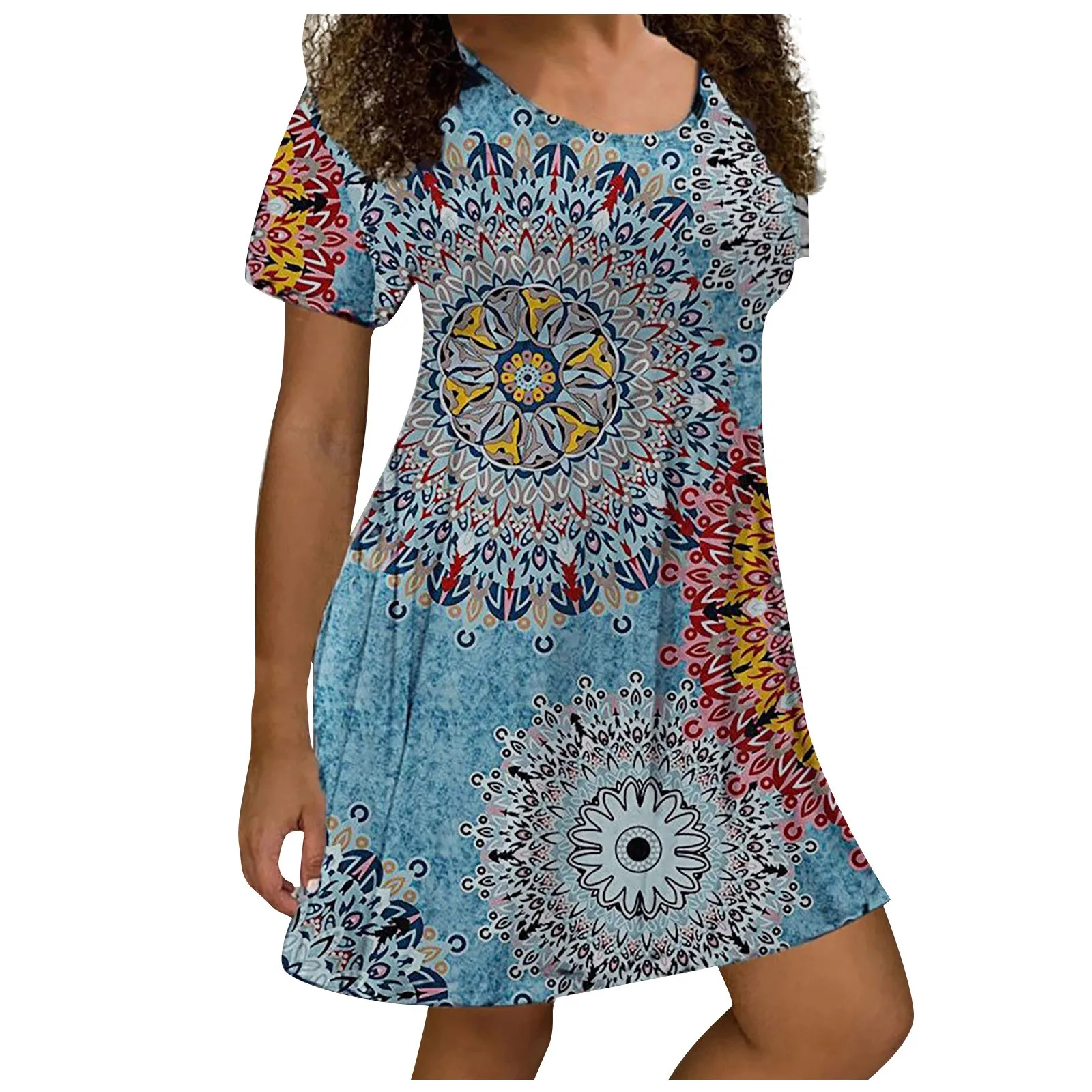 

40# Vintage Floral Print Dress O-neck Short Sleeve Summer Dress Elegant Mini Dresses For Women 2021 Bohemia Dress Vestidos