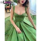 Женское длинное вечернее платье, Радужное зеленое ТРАПЕЦИЕВИДНОЕ платье с поясом на пуговицах, бантом и карманами из тафты, платье для выпускного вечера, 2021