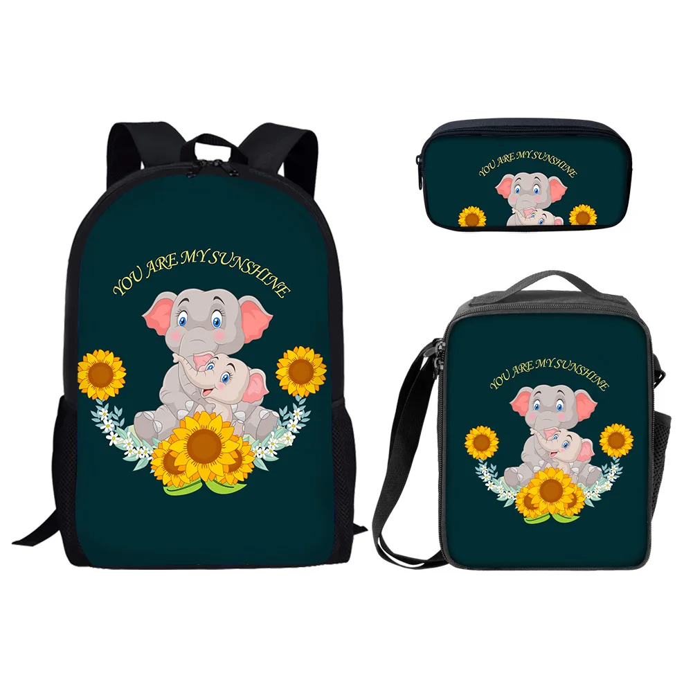 Школьные ранцы ELVISWORDS для детей, детский рюкзак с мультяшным принтом слона, подсолнуха для мальчиков и девочек, школьные сумки