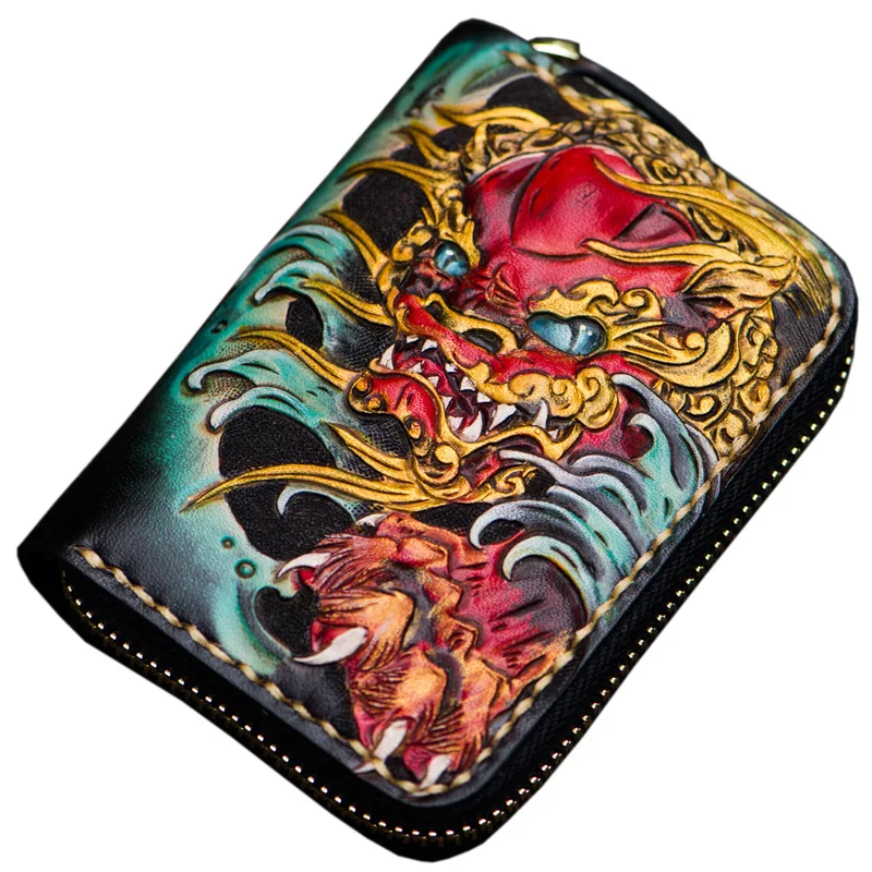 

Mini purse men's short zipper Lion wallet ladies genuine leather card holder bag coin purses female leather wallets