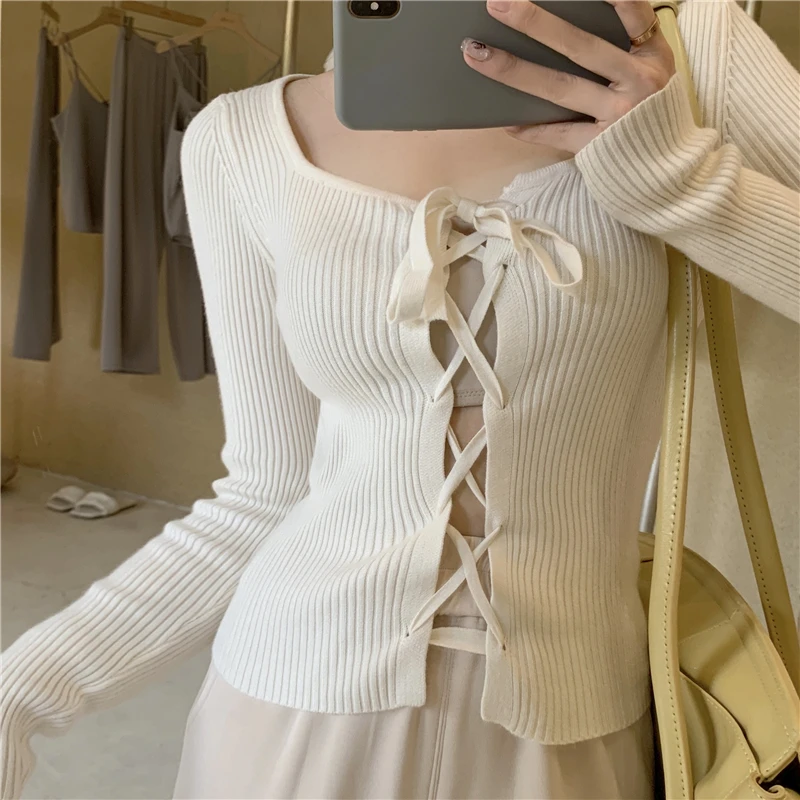 

Fashion Brand Crop Top Fall 2020 Women Sweaters Slim Knitted Long Sleeve Korean Clothes Ladies Pullovers Hollow Out New