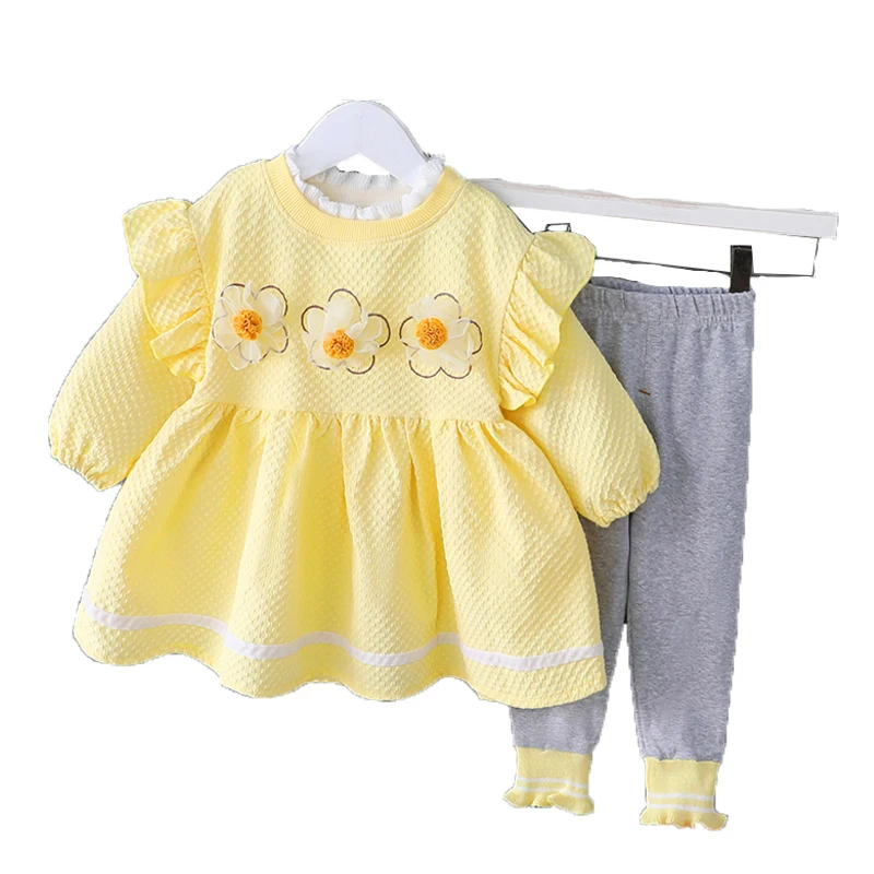 

Girls Spring Autumn Suit 2021 New Fashion Cartoon Leisure Flowers Long-sleeve Pullover +Trousers 2Pcs Sets For Kids Outfits