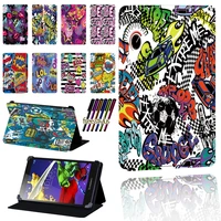 graffiti pattern case for lenovo tab 2 a7 a8 a10 70 tab 3 tab 4 tablet pu leather foldable protective case pen