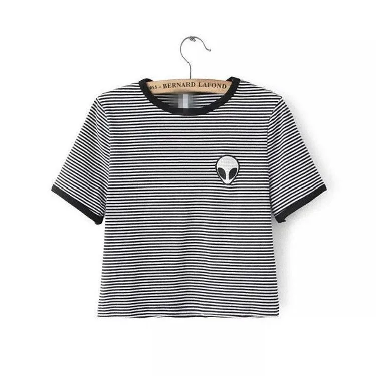 

Summer loose t-shirt female short sleeve loose stripe Korean casual student half sleeve top