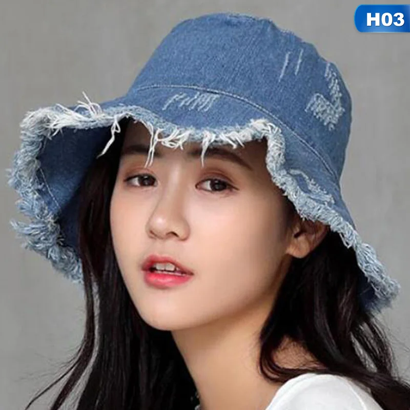 

Solid Denim Retro Bucket Hat Fisherman Hat Outdoor Travel Hat Sun Cap Hats For Girl And Women