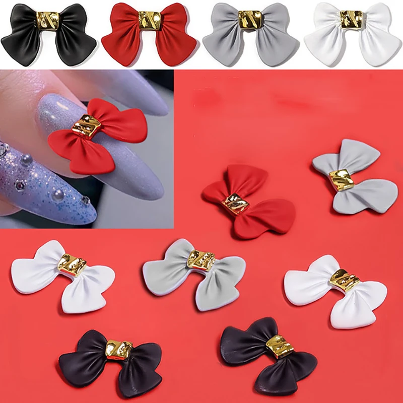 

5pcs Black White Bow Resin Nail Art Decorations 3D Bowknot Nail Charm Ornament Jewelry DIY Manicure Design Classic Accessories &
