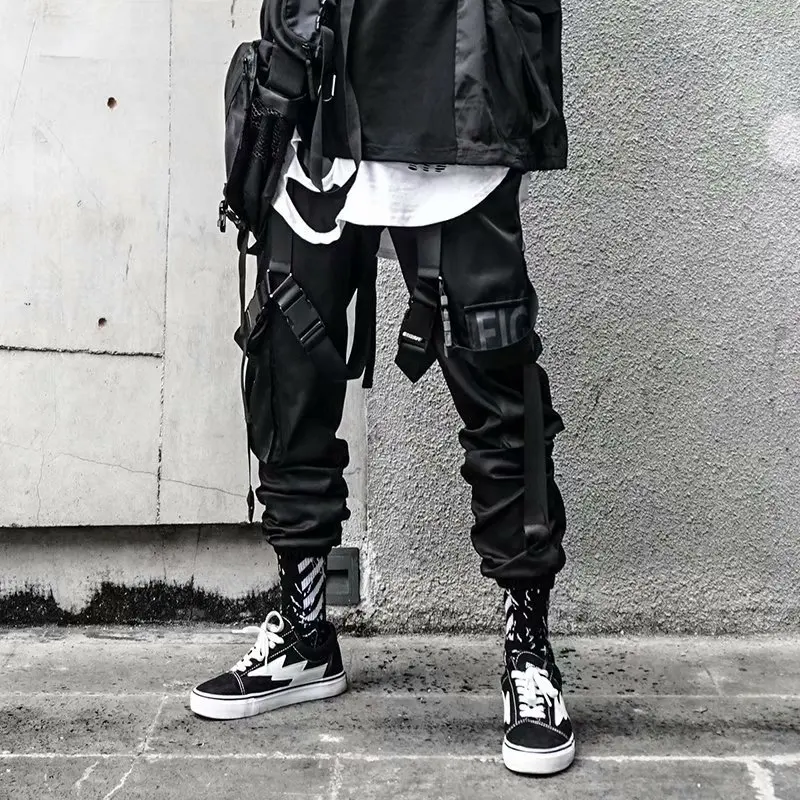 

Safari Style Japanese Fashion Mens Hip Hop Clothing Streetwear Cargo Pants Ribbons Techwear Joggers Trousers Motorcycle Punk