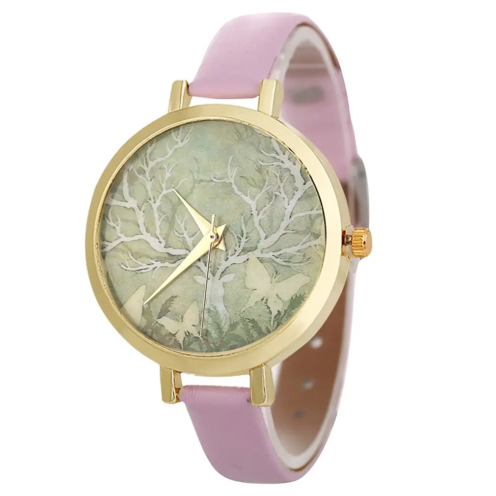 Узкий Кожаный ремешок с рисунком дерева желтый циферблат роскошные модные