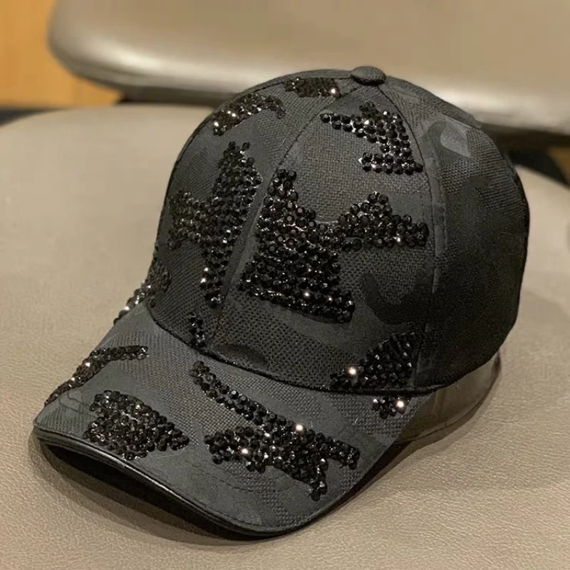 

Rhinestone Baseball Cap BVintage Luxury Woman Cowboy Baseball Cap Flower Pattern Gorras Female High Quality Glass Diamond Hat