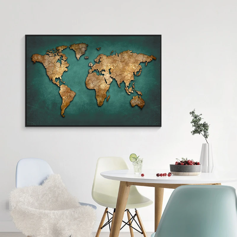

Большой Абстрактная живопись карта мира Печать на холсте планета плиты плакат для Офис номер декоративная карта настенная живопись картин...