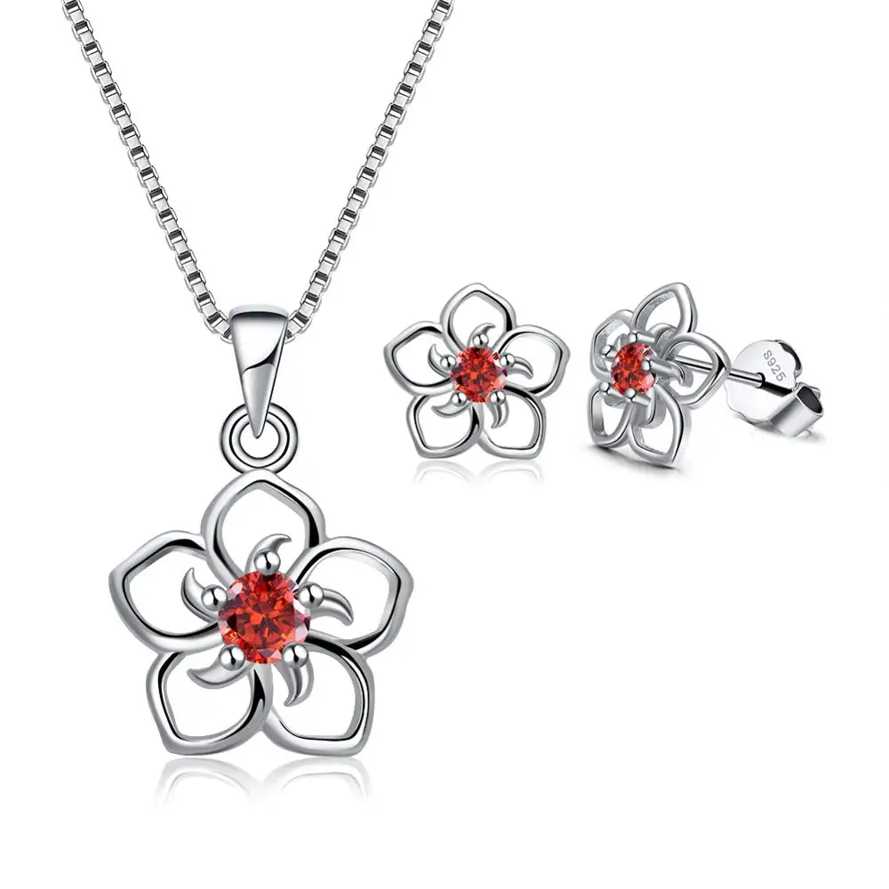 ORSA JEWELS Подлинная 925 пробы Серебряный набор украшений для женщин полый цветок форма AAA прозрачный фиолетовый синий красный CZ Ювелирные изделия SS22 - Цвет камня: Красный