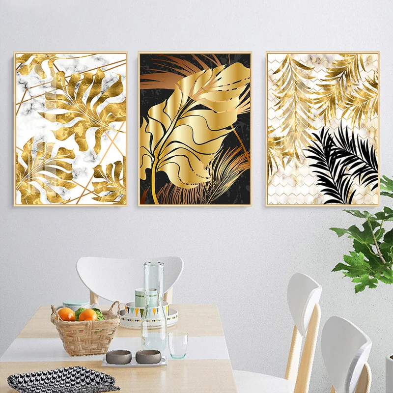 Для гостиной скандинавский золотой лист картины для спальни холст настенное