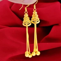 long tassel pretty dangle earrings women jewelry yellow gold filled fashion female gift