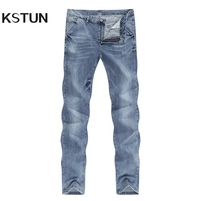 Мужские джинсы в стиле ретро KSTUN синие эластичные летние ультратонкие