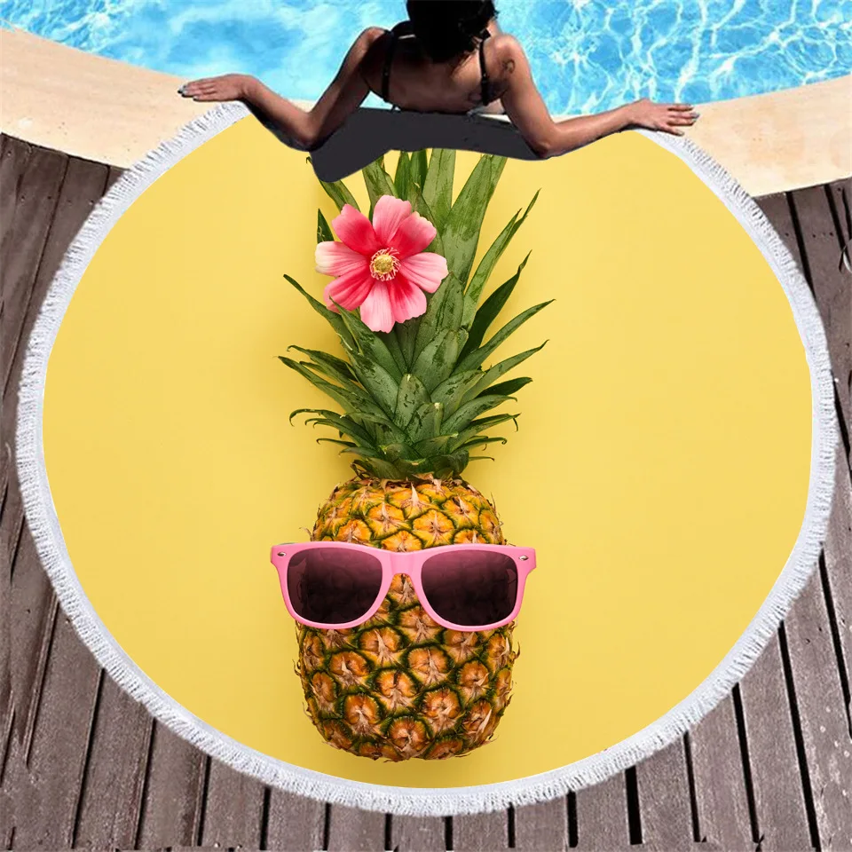 ONGLYP круглое пляжное Полотенца 3D ананас пляжная Одеяло Roundie Ванна толстые гобелен